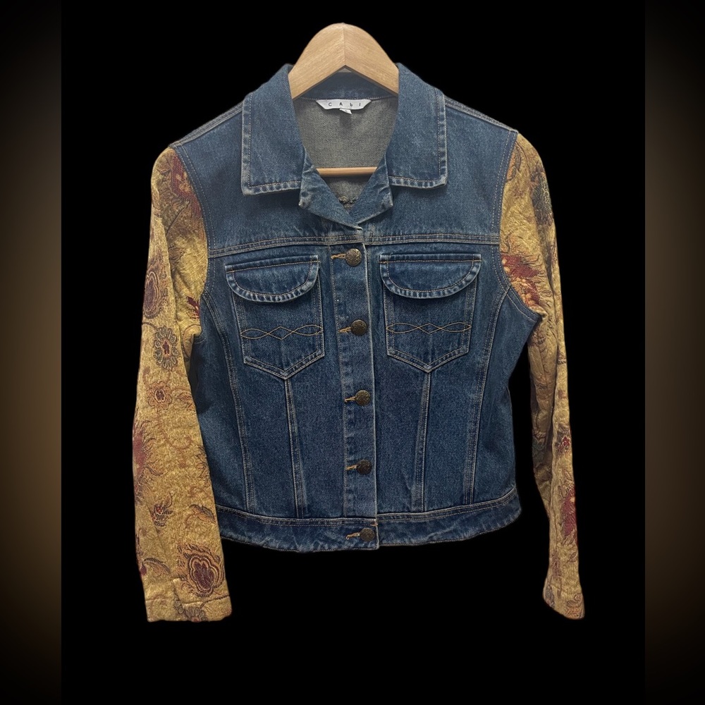 Cabi Carol Anderson, designer, casual denim tapestry jacket